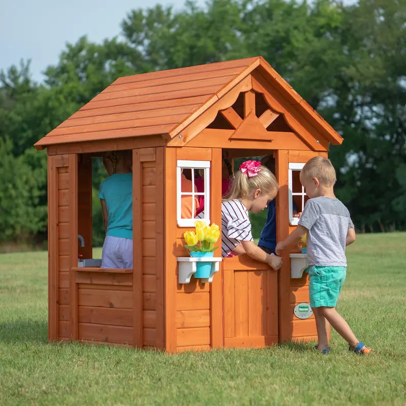 Backyard Discovery Timberlake Cedar Wooden Playhouse  Natural Wood Finish