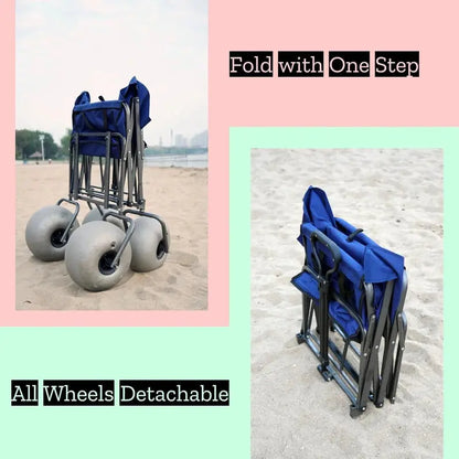 Heavy-Duty Beach Cart with 13-Inch Balloon Tires, Built-in Chair Mounts, and Air Pump