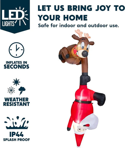 Syncfun 8 FT Inflatable Reindeer & Climbing Santa with LED Lights  Outdoor Holiday Decor