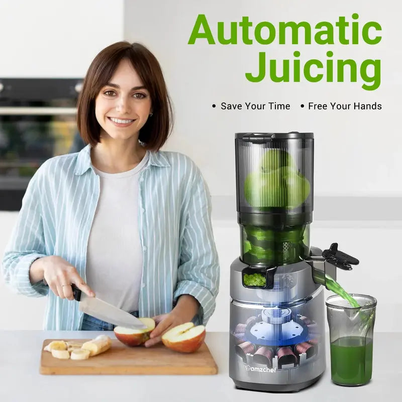 AMZCHEF Masticating Juicer  5.3-Inch Feed Chute, Slow Cold-Press Technology