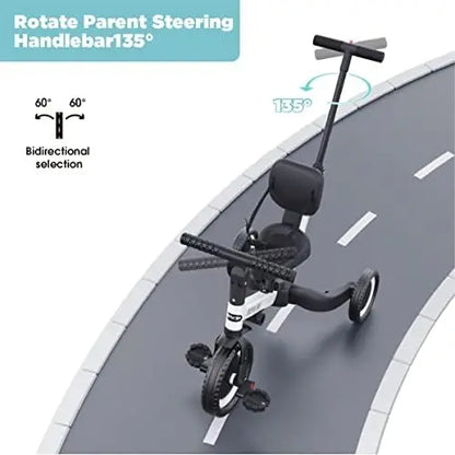 NewYoo 4-in-1 Toddler Tricycle for 1-3 Year Olds  Balance Bike with Parent Handle & Removable Pedals  White TR007