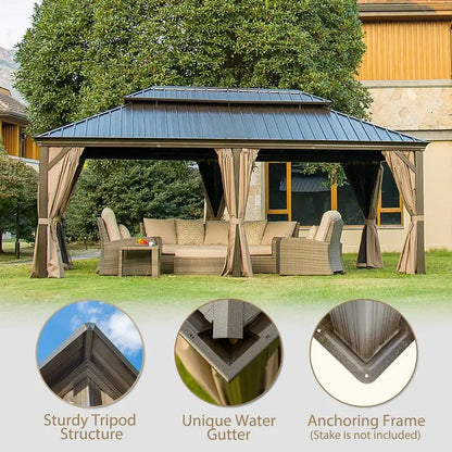 Calaro 19.5′ x 11′ Galvanized Steel Patio Gazebo for All-Weather Use