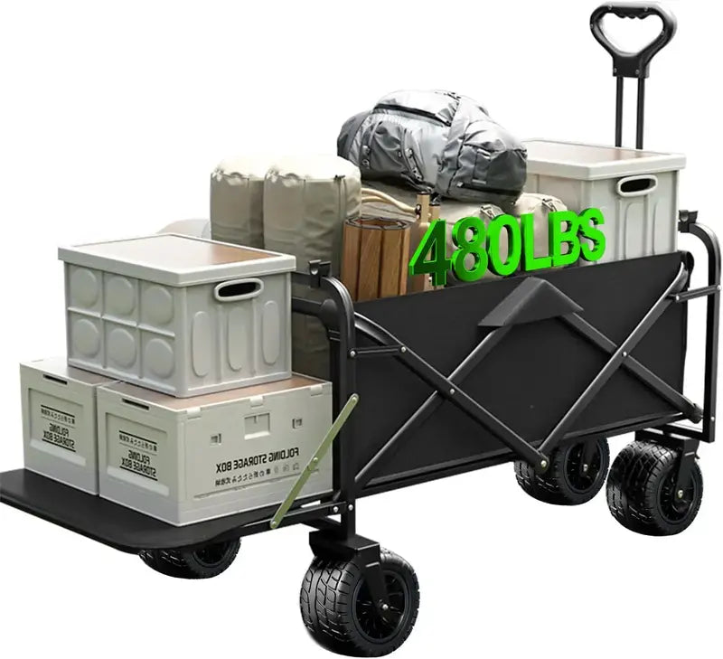 All-Terrain 4-Wheel Folding Beach Cart  37″ Extended Frame, 480 lb Capacity, Compact Fold Design