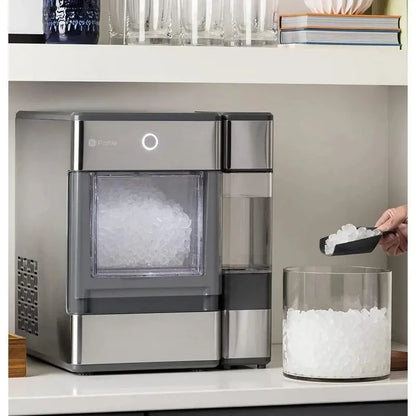 GE Profile OPAL01GEPKT Countertop Nugget Ice Maker — Stainless Steel Design with Gray Accents & LED Lighting