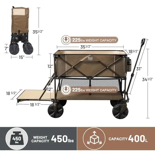 TIMBER RIDGE 400L Large Capacity Folding Double Decker Wagon, 54  Extra Long Extender Wagon Cart