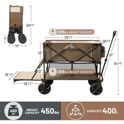 TIMBER RIDGE 400L Large Capacity Folding Double Decker Wagon, 54  Extra Long Extender Wagon Cart