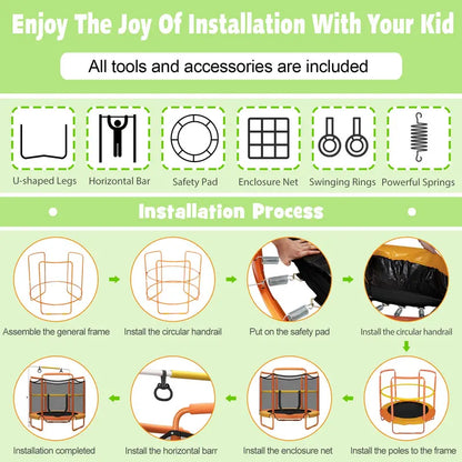60-Inch Kids’ Trampoline with Enclosed Safety Net and Reinforced Frame