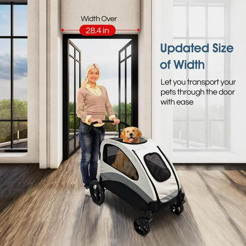 Foldable Dual-Pet Stroller  Heavy-Duty 4-Wheel Jogger Wagon for Large or Two Dogs/Cats