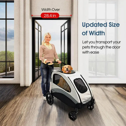 Foldable Dual-Pet Stroller  Heavy-Duty 4-Wheel Jogger Wagon for Large or Two Dogs/Cats