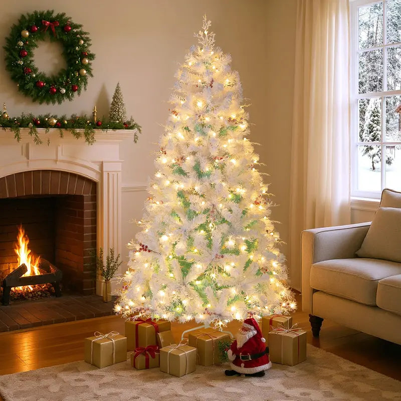 6-Foot or 7-Foot Hinged Pre-Lit Christmas Tree with Snow-Flocked Branches and Energy-Efficient LEDs