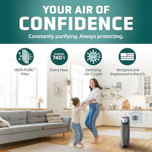 GermGuardian AC4825E HEPA 13 Air Purifier with UV-C Light, 99.97% Pollutant Removal, Zero Ozone, 743 Sq. Ft., Gray
