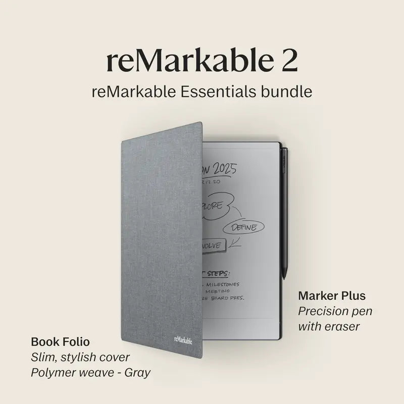 reMarkable 2 Paper Tablet  10.3¡å E-Ink Display with Marker Plus &amp; Polymer Weave Folio (Gray)