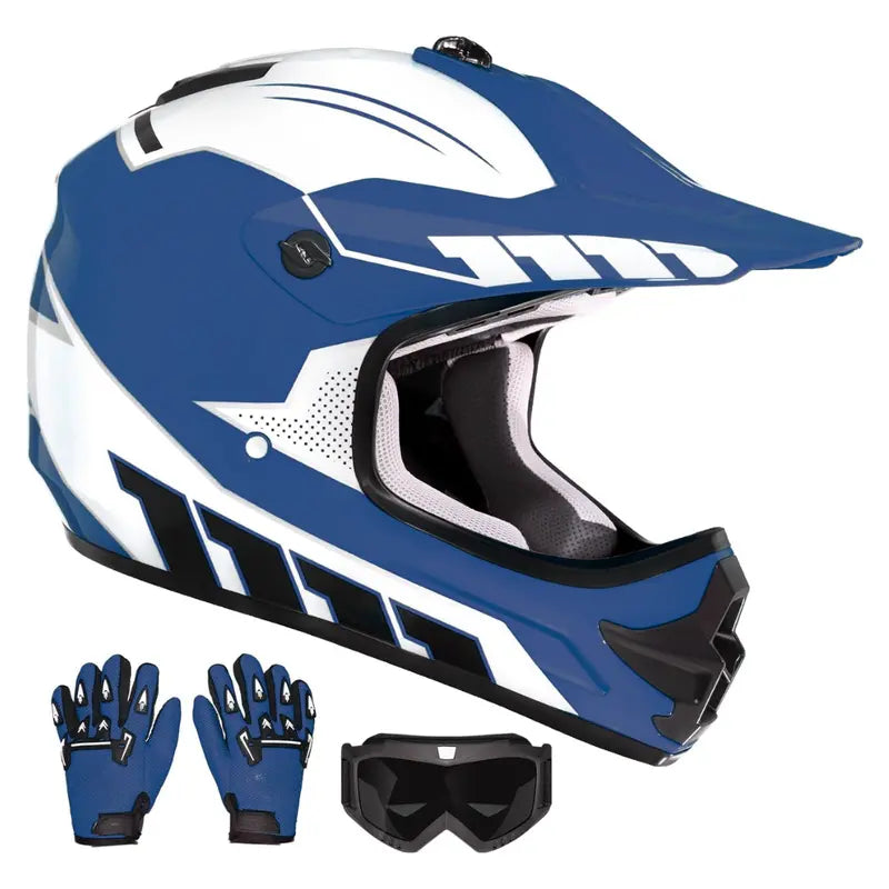 Youth Full-Face Dirt Bike Helmet Kit with Goggles and Riding Gloves