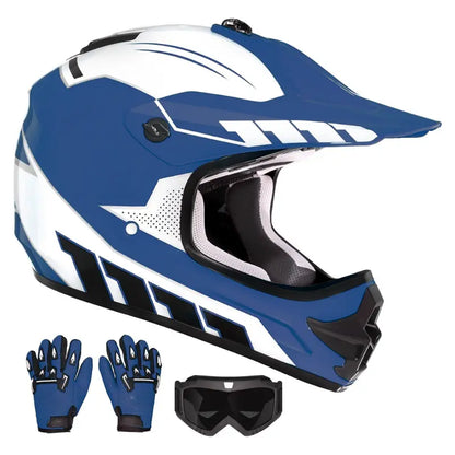 Youth Full-Face Dirt Bike Helmet Kit with Goggles and Riding Gloves
