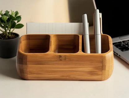 Aerovyn Bamboo Desktop Organizer  Minimalist Wooden Stationery & Office Supply Tray