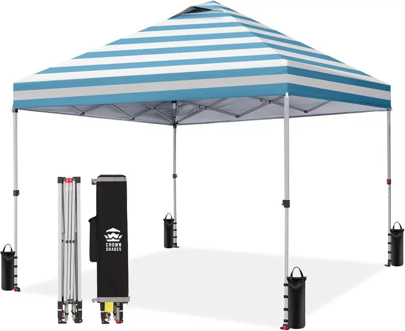 CROWN SHADES 10′ x 10′ Beach Canopy Tent: One-Push Deployment, Silver-Coated UV-Reflective Top, Three-Height Adjustment, and Sandbag Stability System