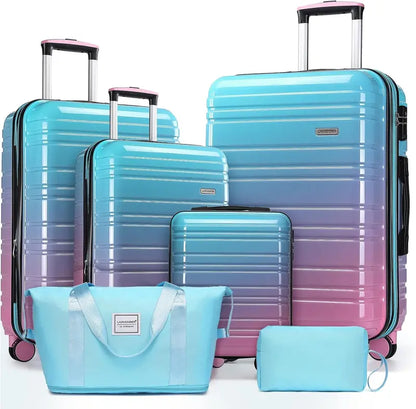 6-Piece Expandable Rolling Luggage Set  Lightweight Hardshell Suitcases with Smooth-Spinning Wheels & Modular Packing Options