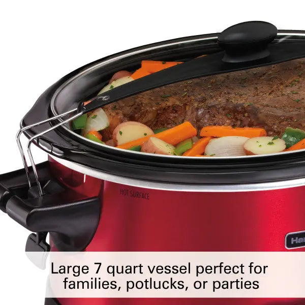 Hamilton Beach 7-Quart Programmable Stay or Go Slow Cooker with Built-in Party Dipper  Red Model 33478