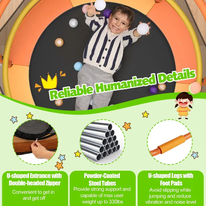 60-Inch Kids’ Trampoline with Enclosed Safety Net and Reinforced Frame