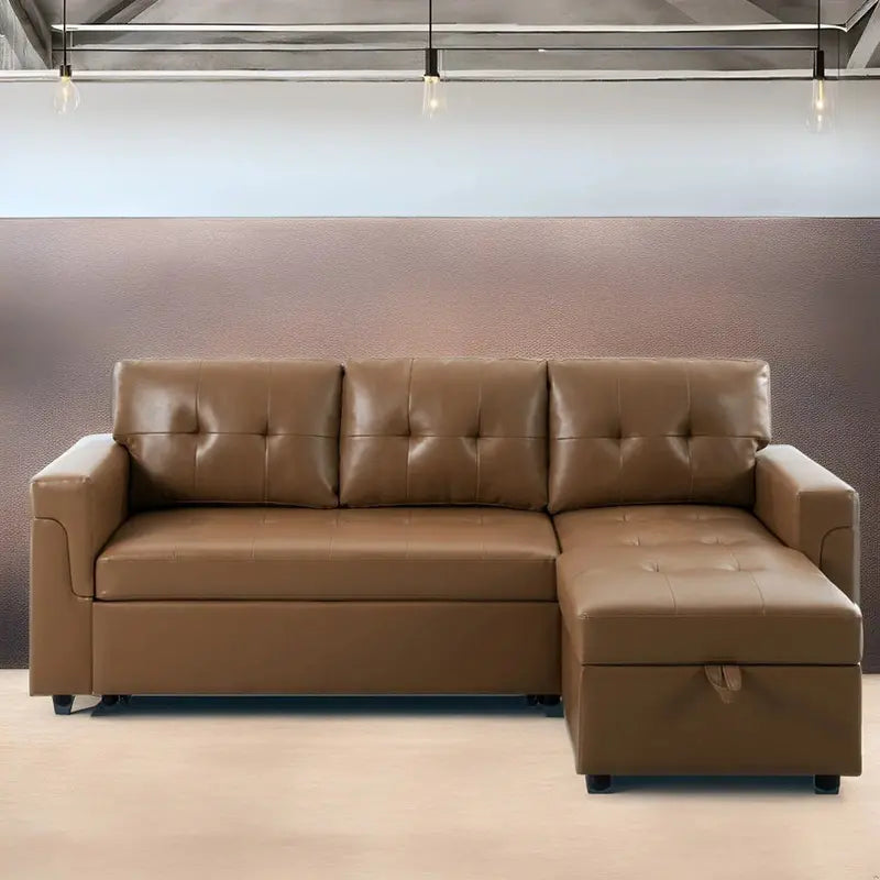Convertible Modular Sectional Sofa  Reversible Design with Sleeper Bed & Concealed Chaise Compartment