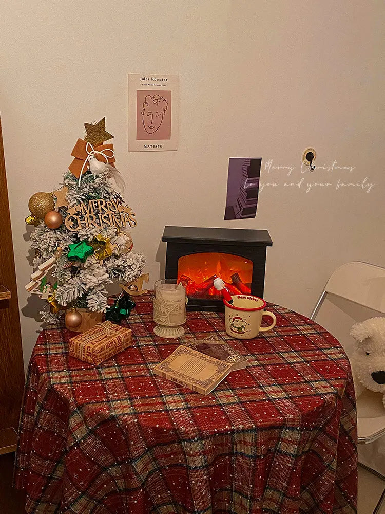 British Vintage Christmas Tablecloth — Red Plaid Design with Water-Resistant Finish
