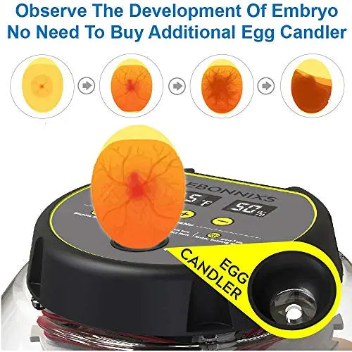 KEBONNIXS 12 Egg Incubator with Humidity Display, Egg Candler, Automatic Egg Turner