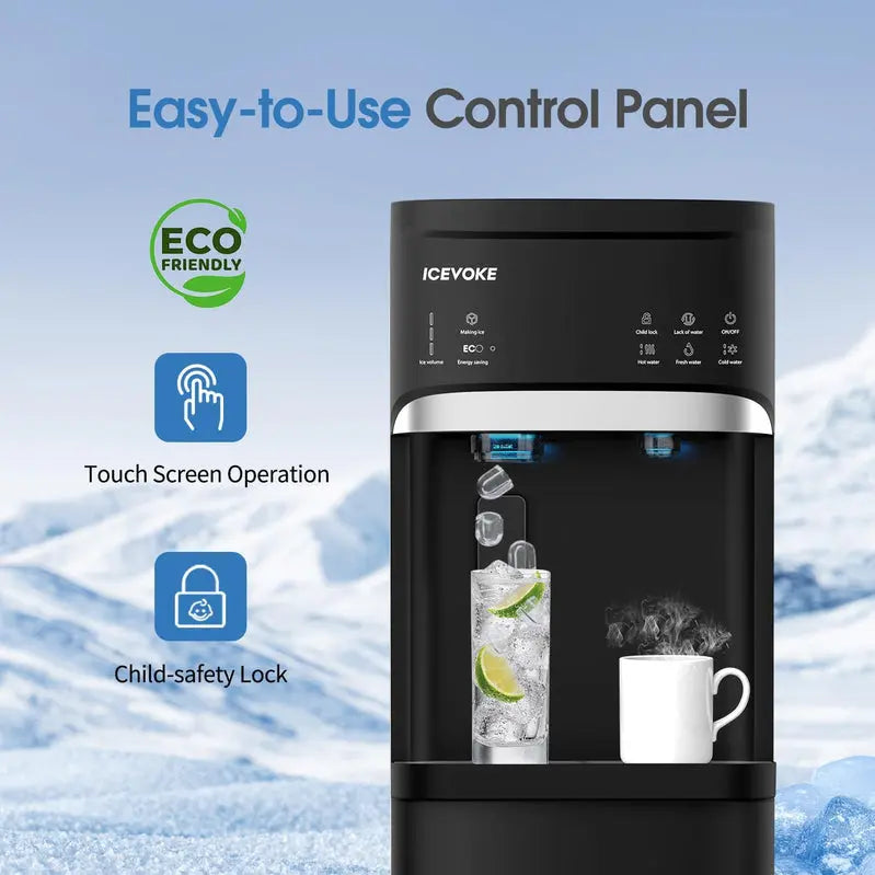 Bottom-Load Self-Cleaning Water Dispenser with Built-in Ice Maker (Black)