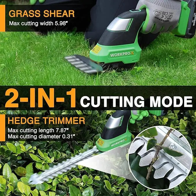 WORKPROX 20V 2-in-1 Cordless Grass Shear & Shrub Trimmer  Compact, Lightweight Landscape Tool