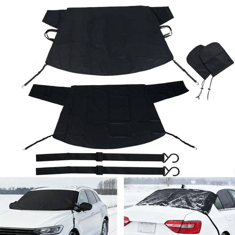 Heavy-Duty Windshield Snow Cover Set  600D Oxford Fabric Frost & Ice Protector for Front & Rear Windows