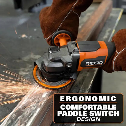 RIDGID R86047B-AC93044SBN 18V Brushless Angle Grinder Kit with Batteries, Charger, and Carry Bag