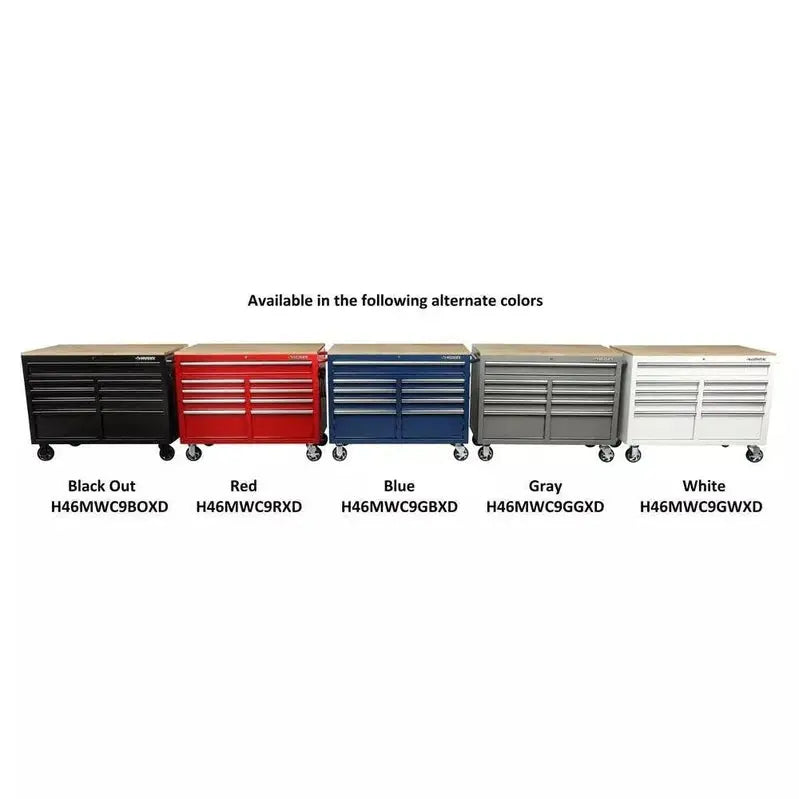 46-Inch Gloss Black Mobile Workbench  9-Drawer Deep Tool Chest with Casters and Heavy-Duty Frame