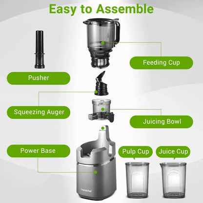 AMZCHEF Masticating Juicer  5.3-Inch Feed Chute, Slow Cold-Press Technology
