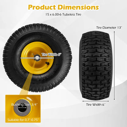 2-Pack 15 x 6.00-6 Tube-Type Tires & Wheels  Standard Inner Tube Compatibility
