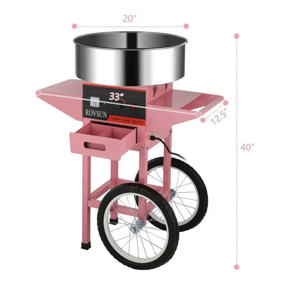 ROVSUN 21-Inch Commercial-Style Cotton Candy Machine on Mobile Cart