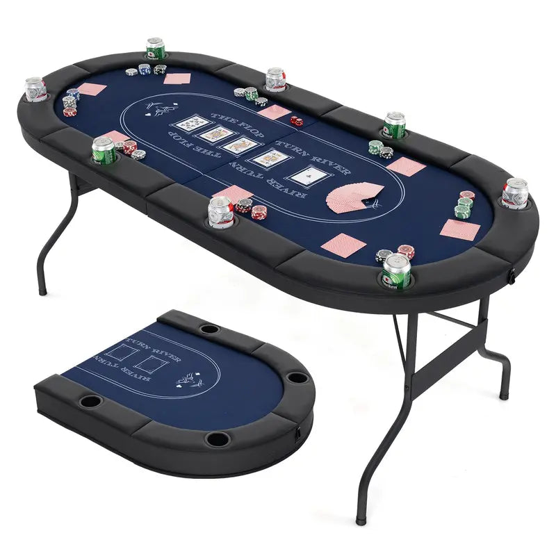 8-Player Foldable Poker Table Featuring Deep Metal Cup Holders