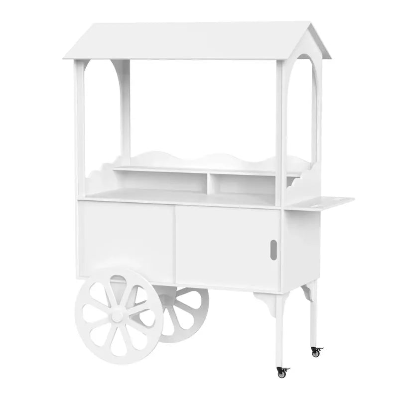 Wooden Dessert Cart with Wheels  Mobile Candy or Party Serving Station with Cabinet Storage