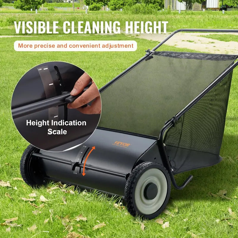 2025 Heavy-Duty 26-Inch Steel Lawn Sweeper  Collector Push Model for Efficient Debris Removal