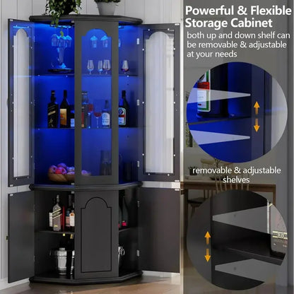 Modern Corner Wine Storage Cabinet  Tall LED-Lit Design for Home Bars and Dedicated Cellars