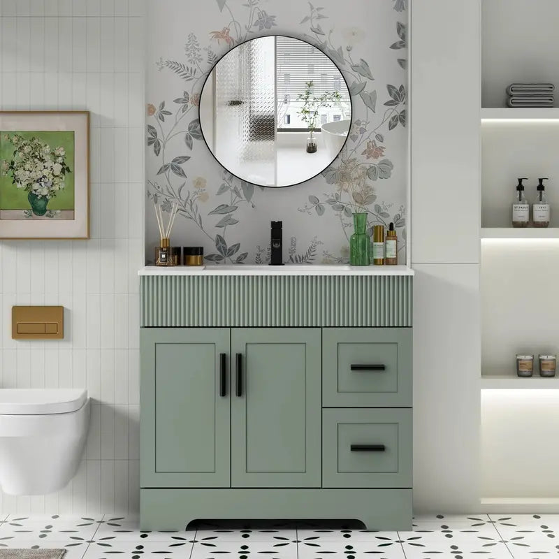 Wavy Line Bathroom Vanity Set  30″, 36″, 48″ Options with Pre-Installed Sink & Faucet