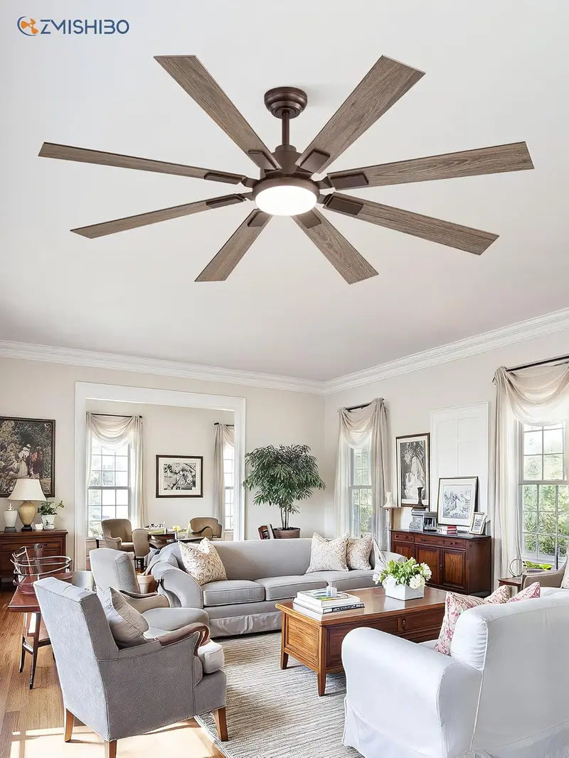 ZMISHIBO 72-Inch Dual-Finish Ceiling Fan with Integrated Light & Remote | Indoor/Outdoor Quiet DC Motor, 6-Speed Reversible, 3-CCT Adjustable Lighting, 8-Blade Modern Design
