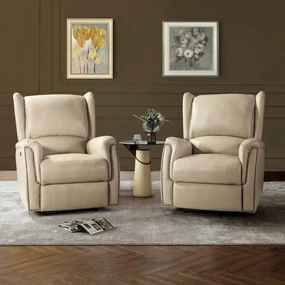 Eduardo Genuine Leather Power Recliners  Dual-Seat Set with USB Charging Ports