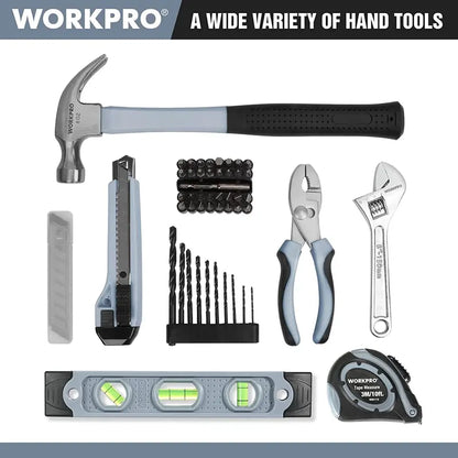 WORKPRO 12V Home Repair Kit: 61-Piece Drill Set with 14″ Organized Storage Bag