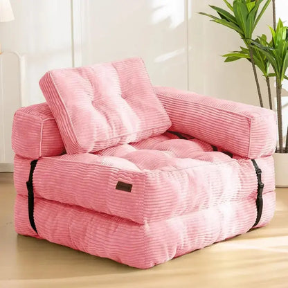L-Shaped Folding Sofa Bed  Convertible Living Room Lounger with Armrests & Pillows