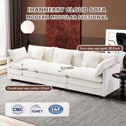 111.4-Inch L-Shaped Modular Cloud Sofa  Chenille 4-Seater with Ottoman & Deep Seat Design