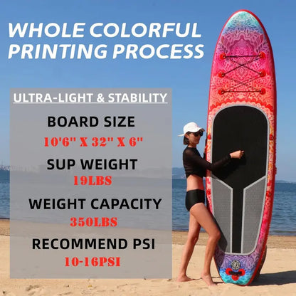 Wide Inflatable SUP Board Bundle  Comes with Carry Bag, Hand Pump, 10L Dry Bag & Height-Adjustable Paddle