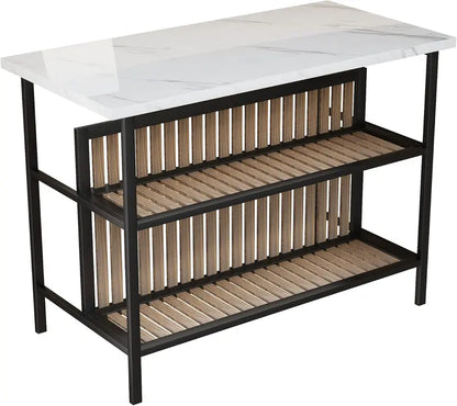 Modern Faux Marble Kitchen Island with Seating & Storage  Compact Bar Table Set for Small Spaces