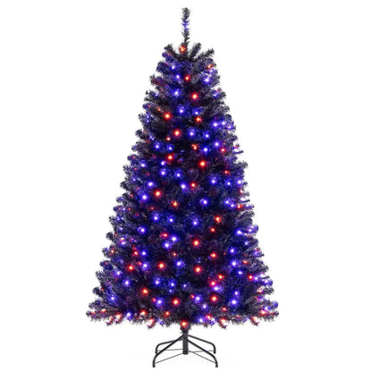 6-8 ft Black Pre-Lit Halloween Tree  Hinged Decorative Tree with 280500 Orange & Purple LED Lights