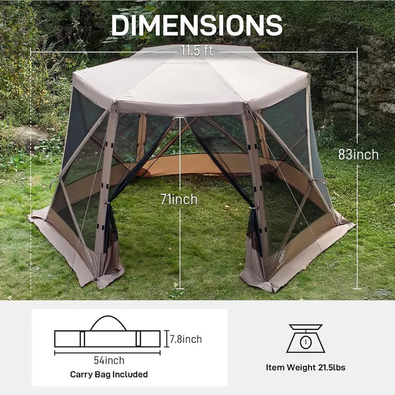 11.5×9.8 ft Instant Screened Gazebo  Pop-Up Bug-Free Outdoor Canopy for Camping & Gatherings