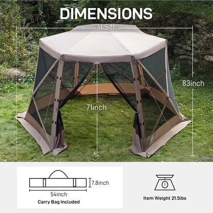 11.5×9.8 ft Instant Screened Gazebo  Pop-Up Bug-Free Outdoor Canopy for Camping & Gatherings
