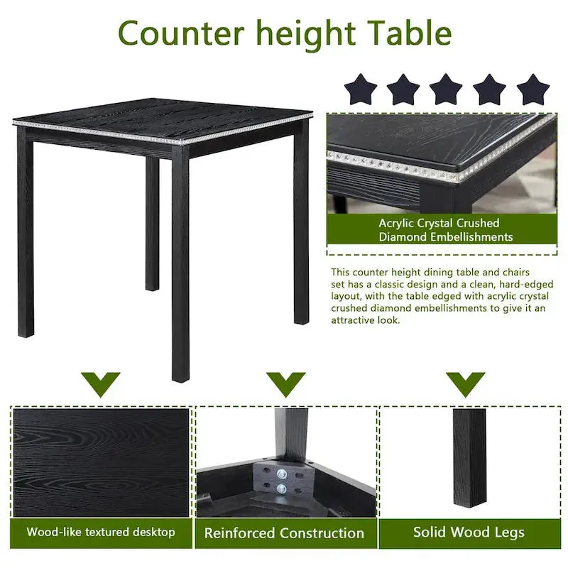 Contemporary 5-Piece Dining Set  Square Counter-Height Table + 4 Upholstered Chairs